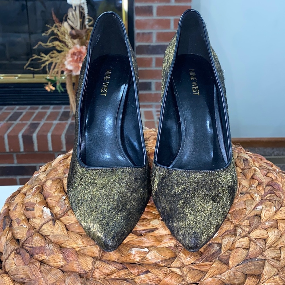 NINE WEST Metallic Fur Heels